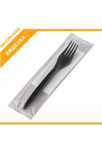 Виделка  з серветкою, чорна, преміум, 180мм